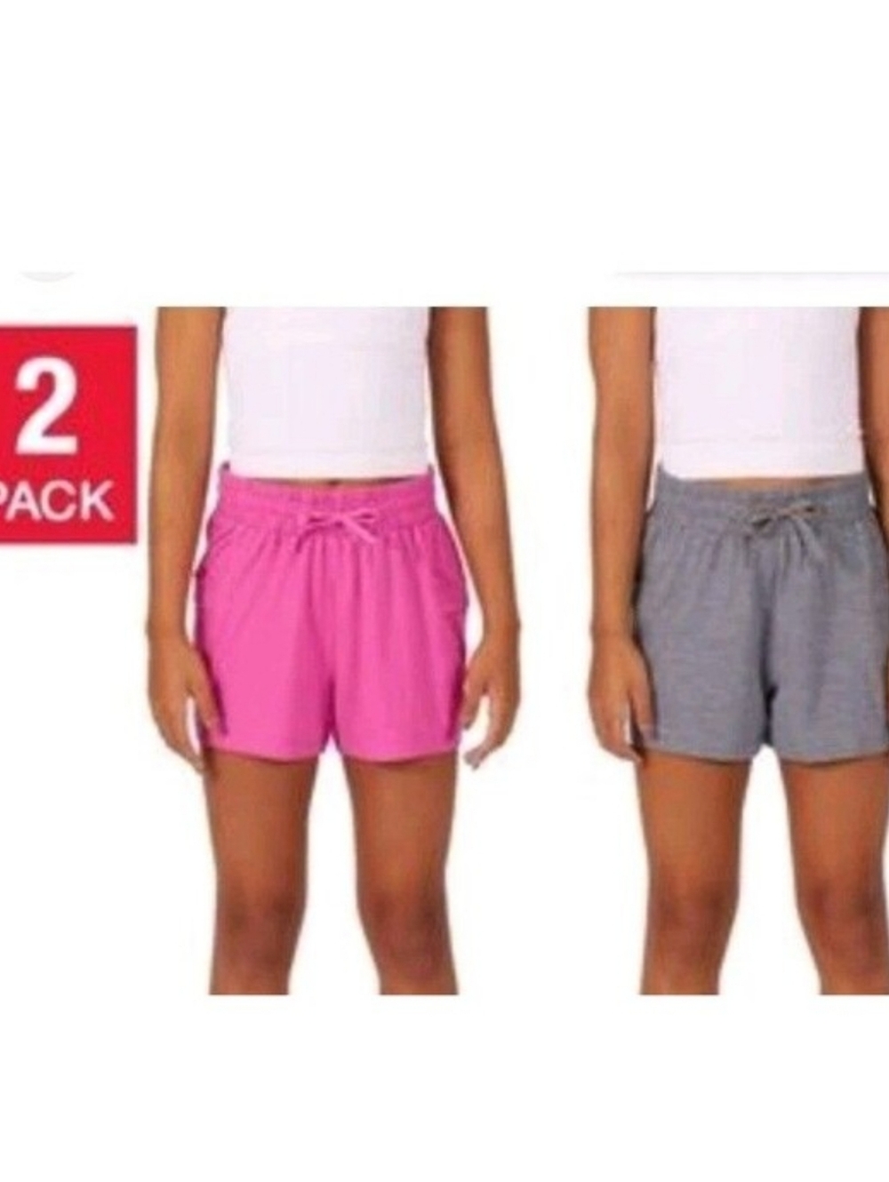 Soybu Girls Shorts Pink Gray Grey 2-Pack Elastic Waist UPF 50+ Pockets SMALL 7/8